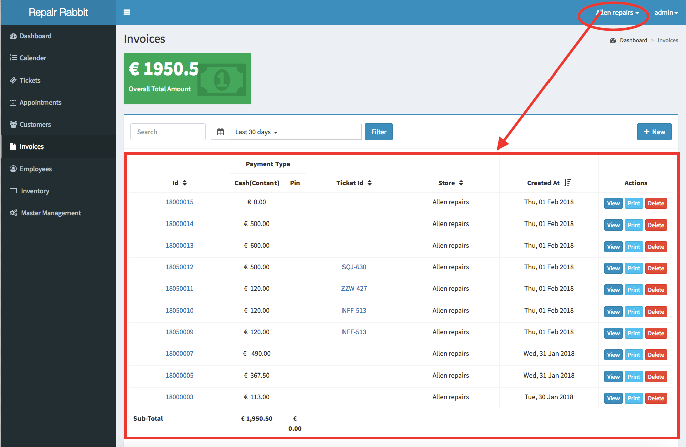 How to check store wise invoice?